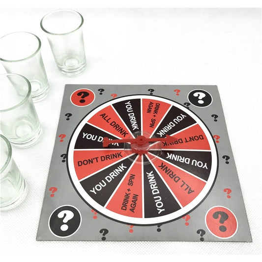 Joc de societate cu 4 pahare de shoturi din sticla, ruleta norocului, pentru petreceri, 17x17x7.5cm