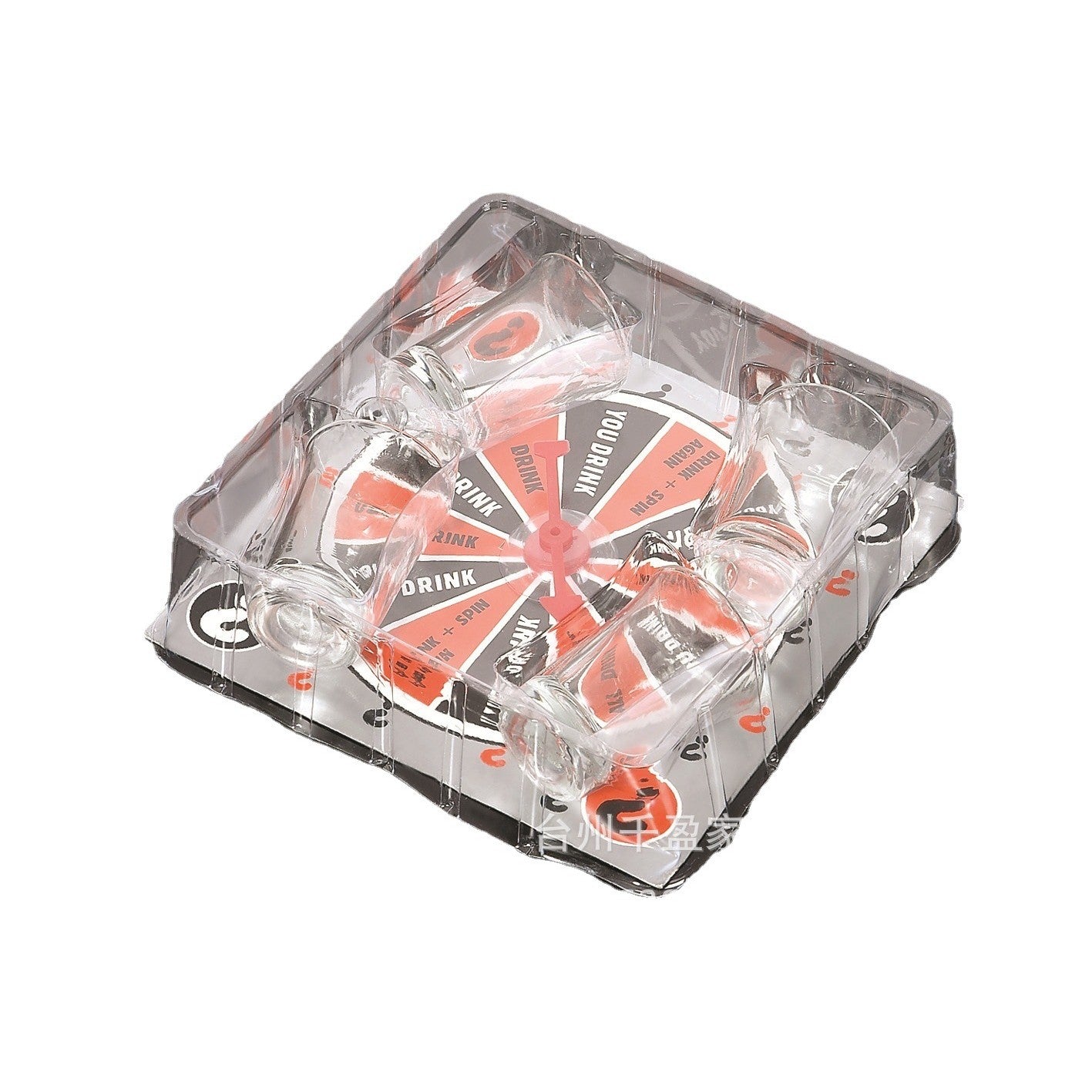 Joc de societate cu 4 pahare de shoturi din sticla, ruleta norocului, pentru petreceri, 17x17x7.5cm