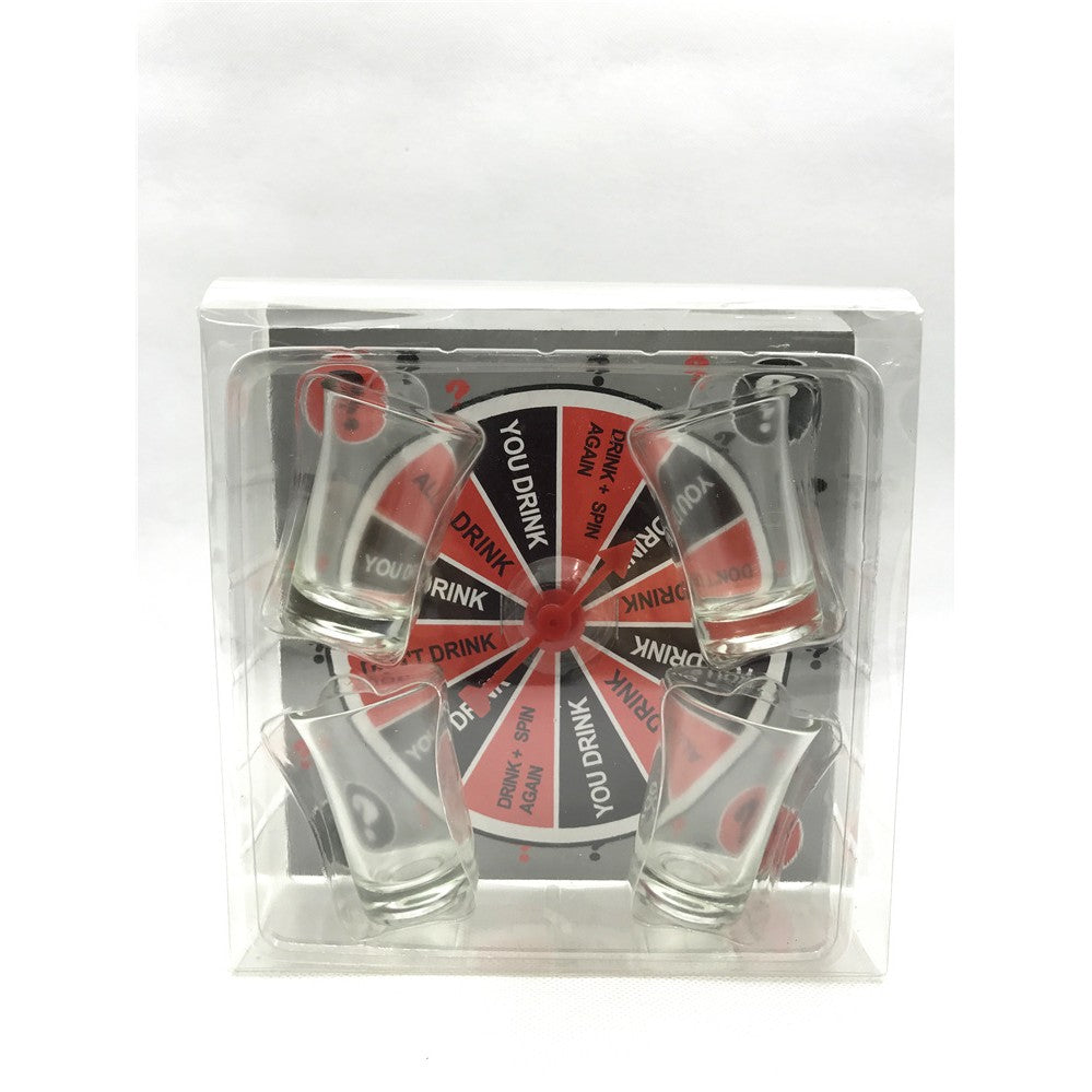 Joc de societate cu 4 pahare de shoturi din sticla, ruleta norocului, pentru petreceri, 17x17x7.5cm