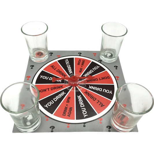 Joc de societate cu 4 pahare de shoturi din sticla, ruleta norocului, pentru petreceri, 17x17x7.5cm