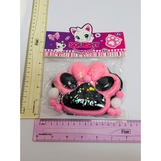 Jucarie Antistres Squishy, cu Revenire Lenta, Model Labuta de Pisica, cu Stelute, 12 cm, 220g, Pinch Family, Ambalaj Transparent, Roz Negru