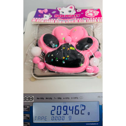 Jucarie Antistres Squishy, cu Revenire Lenta, Model Labuta de Pisica, cu Stelute, 12 cm, 220g, Pinch Family, Ambalaj Transparent, Roz Negru