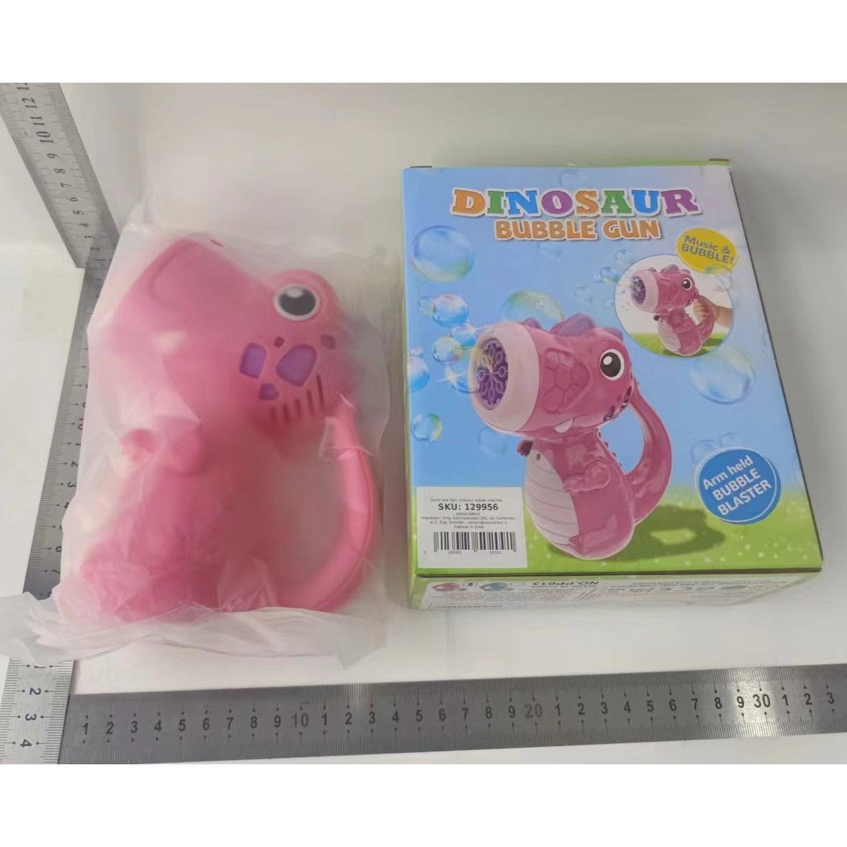 Jucarie Interactiva pentru Baloane de Sapun, Sunete si Lumini, Model Dinozaur, cu 8 Orificii, 15 x 8.5 x 18.5, Roz