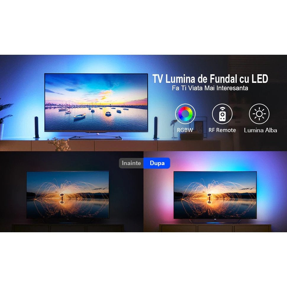 Kit Banda Led RGB SMD 5050 cu Transformator inclus - Lungime 5 M, 270 LED-uri, Telecomanda 44 taste, pentru TV, PC, Auto, IP65, Lumina Ambientala