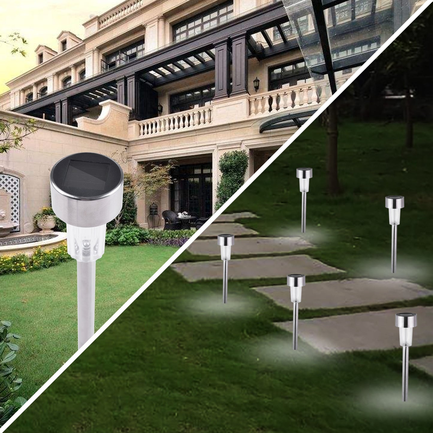 Lampa solara Led decorativa pentru gradina, Argintie, Lumina Alb Rece