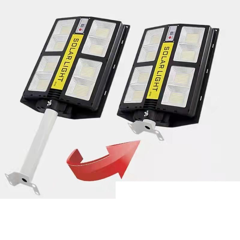 Lampa solara stradala, cu telecomanda, senzor de miscare si lumina, suport prindere, 720 LED-uri, IP65, ABS, 15AH, 500W, temperatura culoare 6500K, 44.5x34.7x6.6 cm, autonomie 10-12 ore, negru