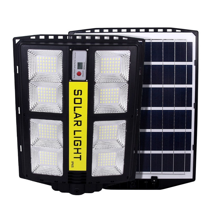 Lampa solara stradala, cu telecomanda, senzor de miscare si lumina, suport prindere, 720 LED-uri, IP65, ABS, 15AH, 500W, temperatura culoare 6500K, 44.5x34.7x6.6 cm, autonomie 10-12 ore, negru