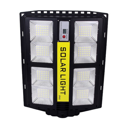 Lampa solara stradala, cu telecomanda, senzor de miscare si lumina, suport prindere, 720 LED-uri, IP65, ABS, 15AH, 500W, temperatura culoare 6500K, 44.5x34.7x6.6 cm, autonomie 10-12 ore, negru