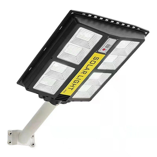 Lampa solara stradala, cu telecomanda, senzor de miscare si lumina, suport prindere, 720 LED-uri, IP65, ABS, 15AH, 500W, temperatura culoare 6500K, 44.5x34.7x6.6 cm, autonomie 10-12 ore, negru