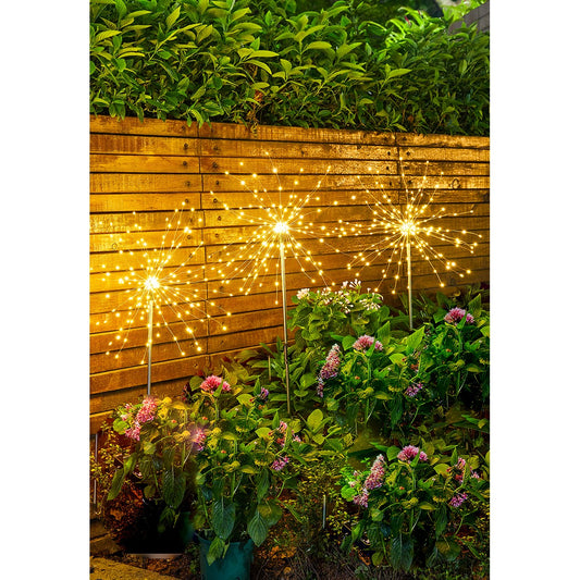 Lampa solara sub forma de artificii, 120 LED-uri, alb cald