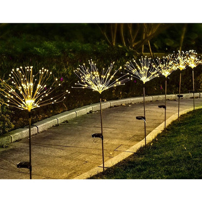 Lampa solara sub forma de artificii, 120 LED-uri, alb cald