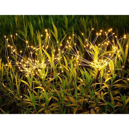 Lampa solara sub forma de artificii, 120 LED-uri, alb cald