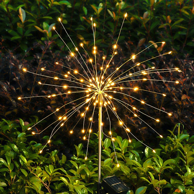 Lampa solara sub forma de artificii, 120 LED-uri, alb cald
