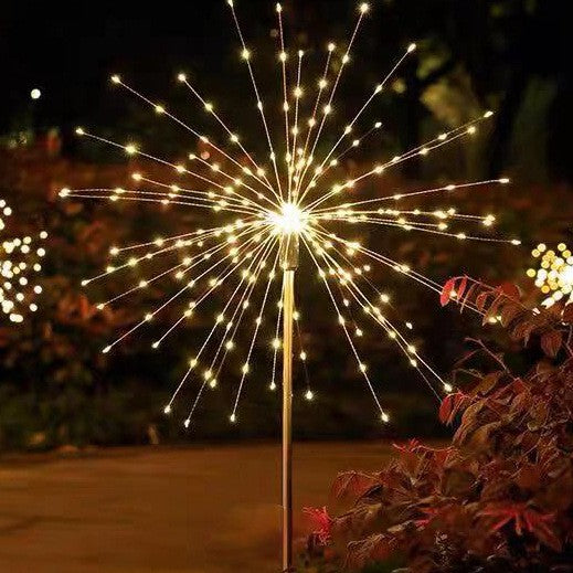 Lampa solara sub forma de artificii, 120 LED-uri, alb cald