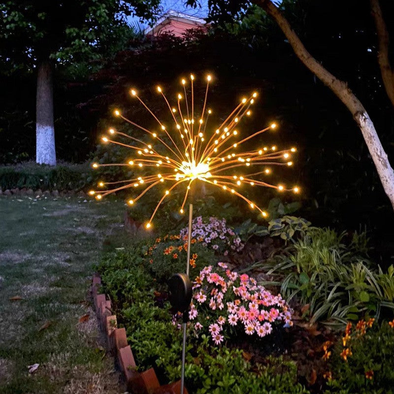 Lampa solara sub forma de artificii, 120 LED-uri, alb cald