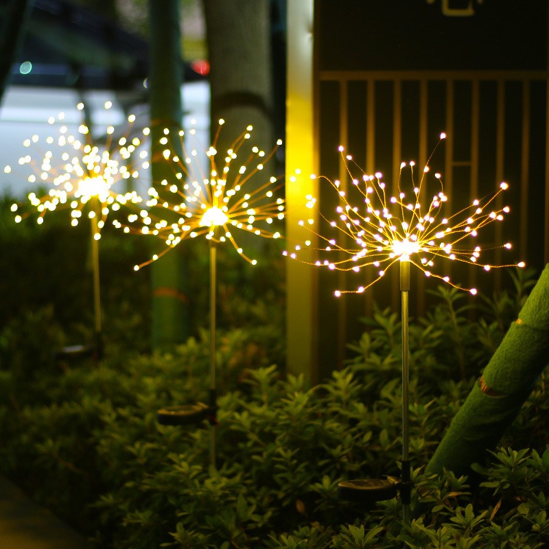Lampa solara sub forma de artificii, 120 LED-uri, alb cald