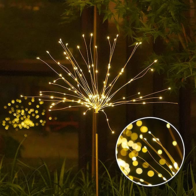 Lampa solara sub forma de artificii, 120 LED-uri, alb cald