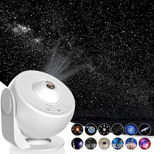 Lampa Tip Proiector Galaxie, pentru Dormitor, Tematica Cer Instelat, Model Glob, HD, Rotire 360 de Grade, 20 de Imagini, Incarcare USB, 10 W, 15x15 cm, Alb