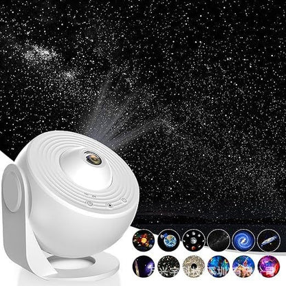 Lampa Tip Proiector Galaxie, pentru Dormitor, Tematica Cer Instelat, Model Glob, HD, Rotire 360 de Grade, 20 de Imagini, Incarcare USB, 10 W, 15x15 cm, Alb