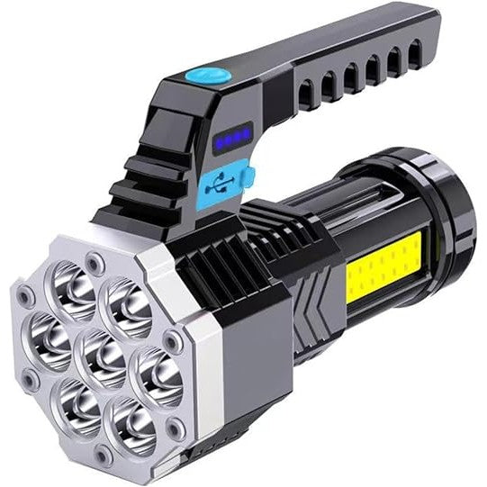 Lanterna LED Lumina Puternica, Rezistenta la Apa, Tip Proiector COB, Lanternă Reincarcabila, USB, cu Maner pentru Drumetii, Lanterna de Urgenta, Aer Liber, 14.1 x 6.4 cm, Culoare Negru cu Comutator Albastru