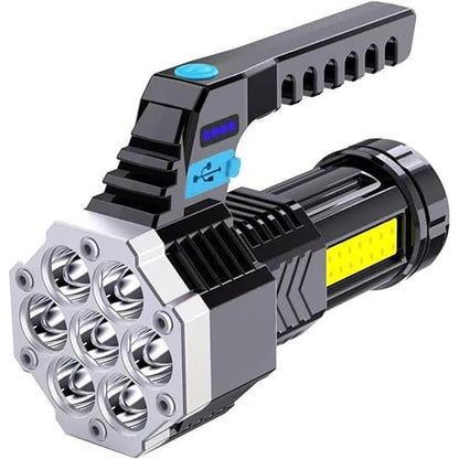 Lanterna LED Lumina Puternica, Rezistenta la Apa, Tip Proiector COB, Lanternă Reincarcabila, USB, cu Maner pentru Drumetii, Lanterna de Urgenta, Aer Liber, 14.1 x 6.4 cm, Culoare Negru cu Comutator Albastru