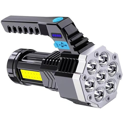 Lanterna LED Lumina Puternica, Rezistenta la Apa, Tip Proiector COB, Lanternă Reincarcabila, USB, cu Maner pentru Drumetii, Lanterna de Urgenta, Aer Liber, 14.1 x 6.4 cm, Culoare Negru cu Comutator Albastru