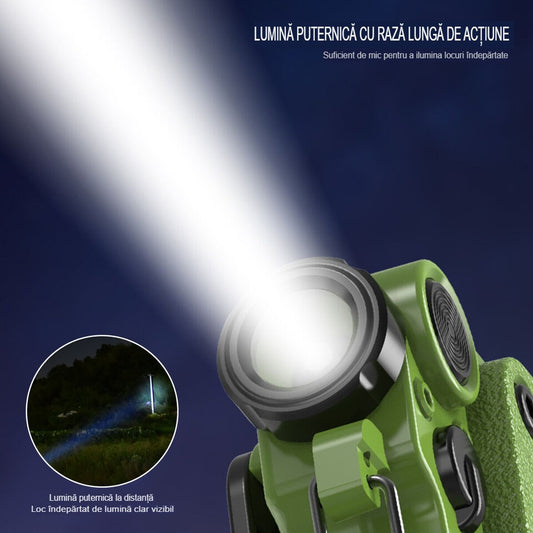 Lanterna Mini de Buzunar Tip Breloc, Incarcare prin USB Type C, Multifunctionala, pentru Exterior, Camping, Alpinism, Ciclism, Mini Lanterna Elvis, 6.1 x 5 x 2.5 cm, Lumina Puternica, Culoare Verde