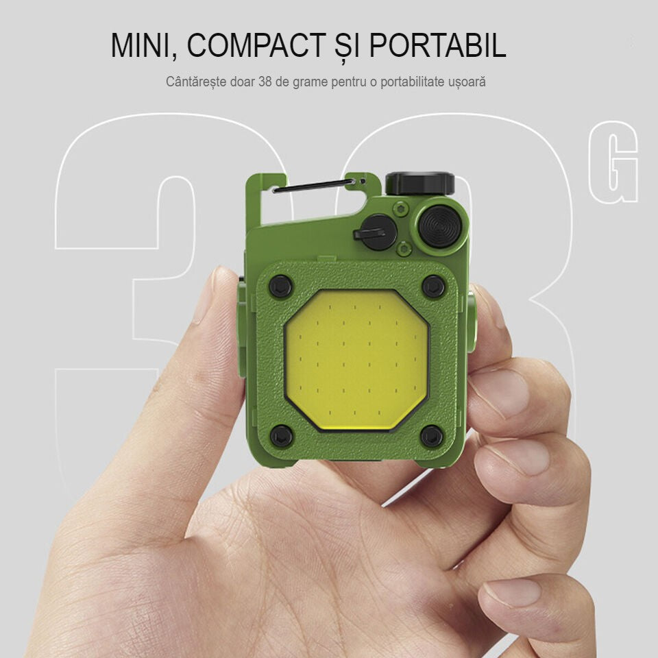 Lanterna Mini de Buzunar Tip Breloc, Incarcare prin USB Type C, Multifunctionala, pentru Exterior, Camping, Alpinism, Ciclism, Mini Lanterna Elvis, 6.1 x 5 x 2.5 cm, Lumina Puternica, Culoare Verde