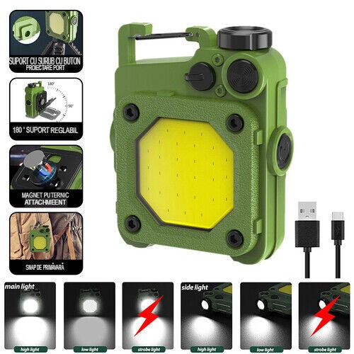 Lanterna Mini de Buzunar Tip Breloc, Incarcare prin USB Type C, Multifunctionala, pentru Exterior, Camping, Alpinism, Ciclism, Mini Lanterna Elvis, 6.1 x 5 x 2.5 cm, Lumina Puternica, Culoare Verde