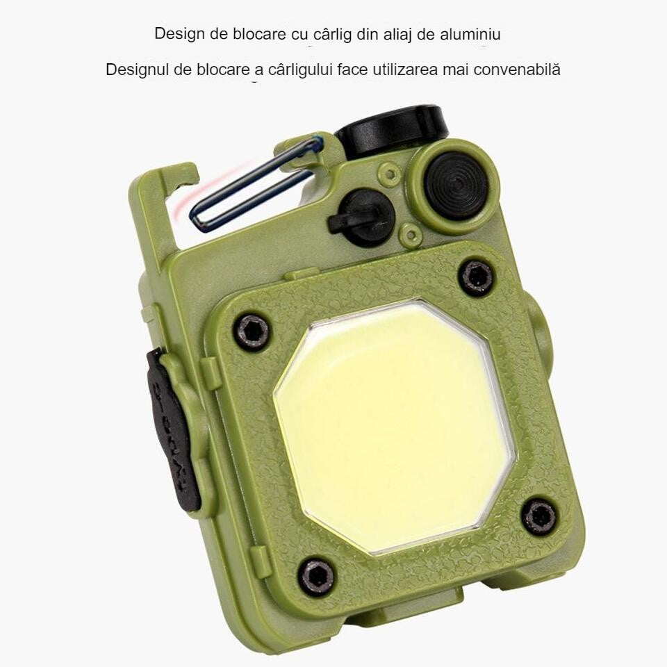 Lanterna Mini de Buzunar Tip Breloc, Incarcare prin USB Type C, Multifunctionala, pentru Exterior, Camping, Alpinism, Ciclism, Mini Lanterna Elvis, 6.1 x 5 x 2.5 cm, Lumina Puternica, Culoare Verde