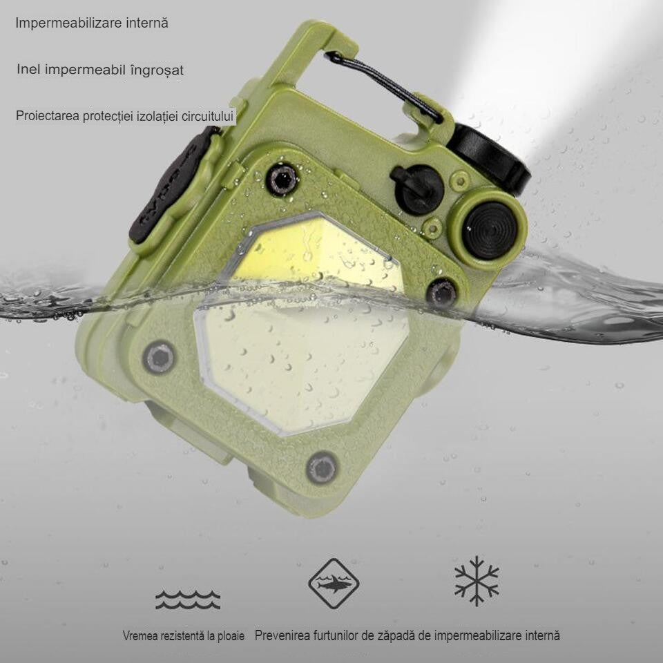 Lanterna Mini de Buzunar Tip Breloc, Incarcare prin USB Type C, Multifunctionala, pentru Exterior, Camping, Alpinism, Ciclism, Mini Lanterna Elvis, 6.1 x 5 x 2.5 cm, Lumina Puternica, Culoare Verde