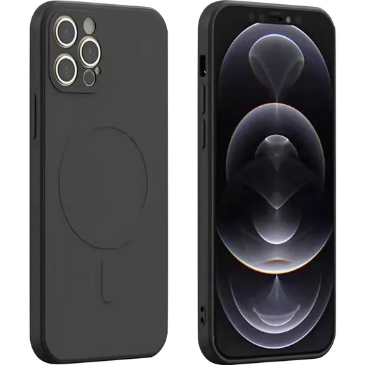 Husa protectie compatibila cu iPhone 12 Pro (6.1), Liquid MagSafe, ring-shaped, magnetica, Negru