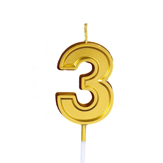 Lumanare pentru Tort Cifra 3, 4.8 cm, Aniversare, Aurie