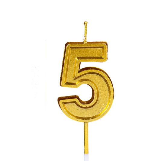 Lumanare pentru Tort Cifra 5, 4.8 cm, Aniversare, Aurie