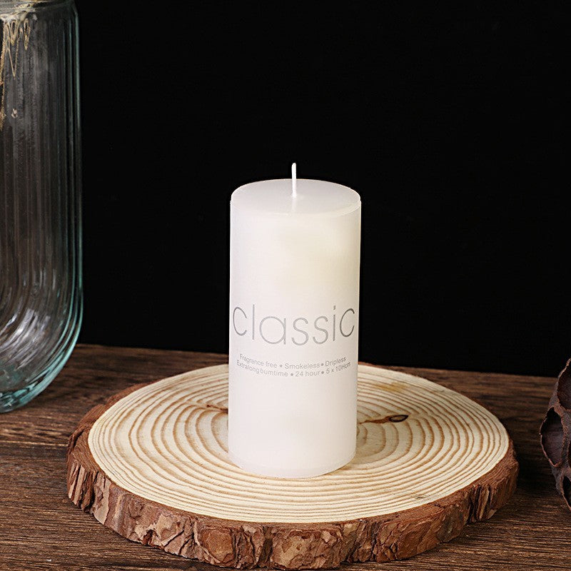 Lumanare Decorativa, din Parafina, Cilindrica, Fara Fum si Fara Parfum, 5 x 10 cm, 190 g, Ardere 24h, Ivory Alb