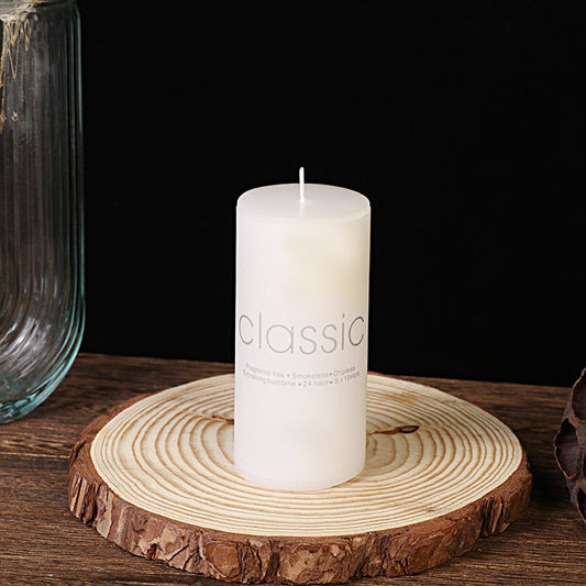 Lumanare Decorativa, din Parafina, Cilindrica, Fara Fum si Fara Parfum, 5 x 10 cm, 190 g, Ardere 24h, Ivory Alb