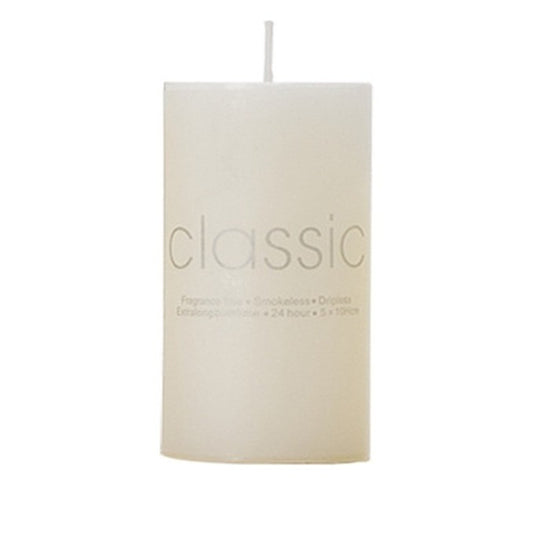 Lumanare Decorativa, din Parafina, Cilindrica, Fara Fum si Fara Parfum, 5 x 10 cm, 190 g, Ardere 24h, Ivory Alb