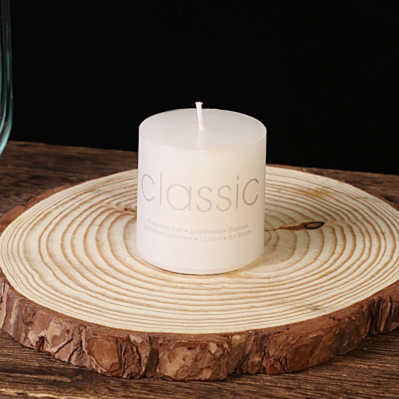 Lumanare Decorativa, din Parafina, Cilindrica, Fara Fum si Fara Parfum, 5 x 5 cm, 90 g, Ardere 12h, Ivory Alb