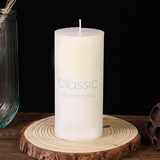 Lumanare Decorativa, din Parafina, Cilindrica, Fara Fum si Fara Parfum, 7 x 15 cm, 500 g, Ardere 72h, Ivory Alb