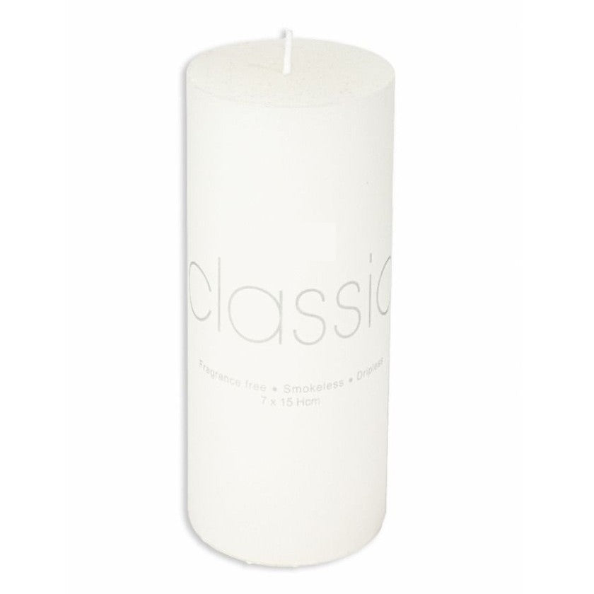 Lumanare Decorativa, din Parafina, Cilindrica, Fara Fum si Fara Parfum, 7 x 15 cm, 500 g, Ardere 72h, Ivory Alb
