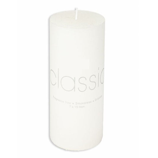 Lumanare Decorativa, din Parafina, Cilindrica, Fara Fum si Fara Parfum, 7 x 15 cm, 500 g, Ardere 72h, Ivory Alb