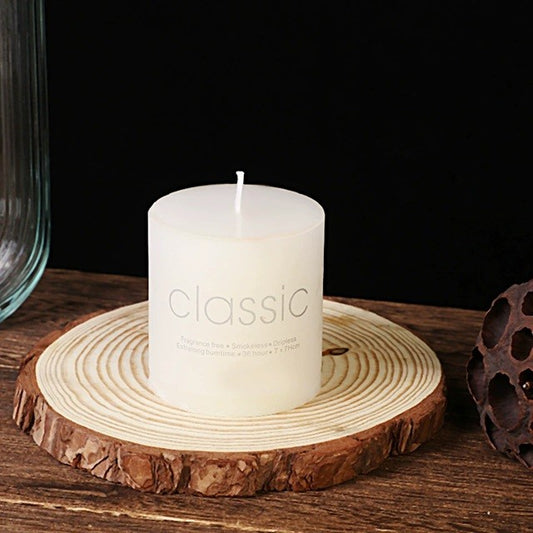 Lumanare Decorativa, din Parafina, Cilindrica, Fara Fum si Fara Parfum, 7 x 7 cm, 260 g, Ardere 36h, Ivory Alb