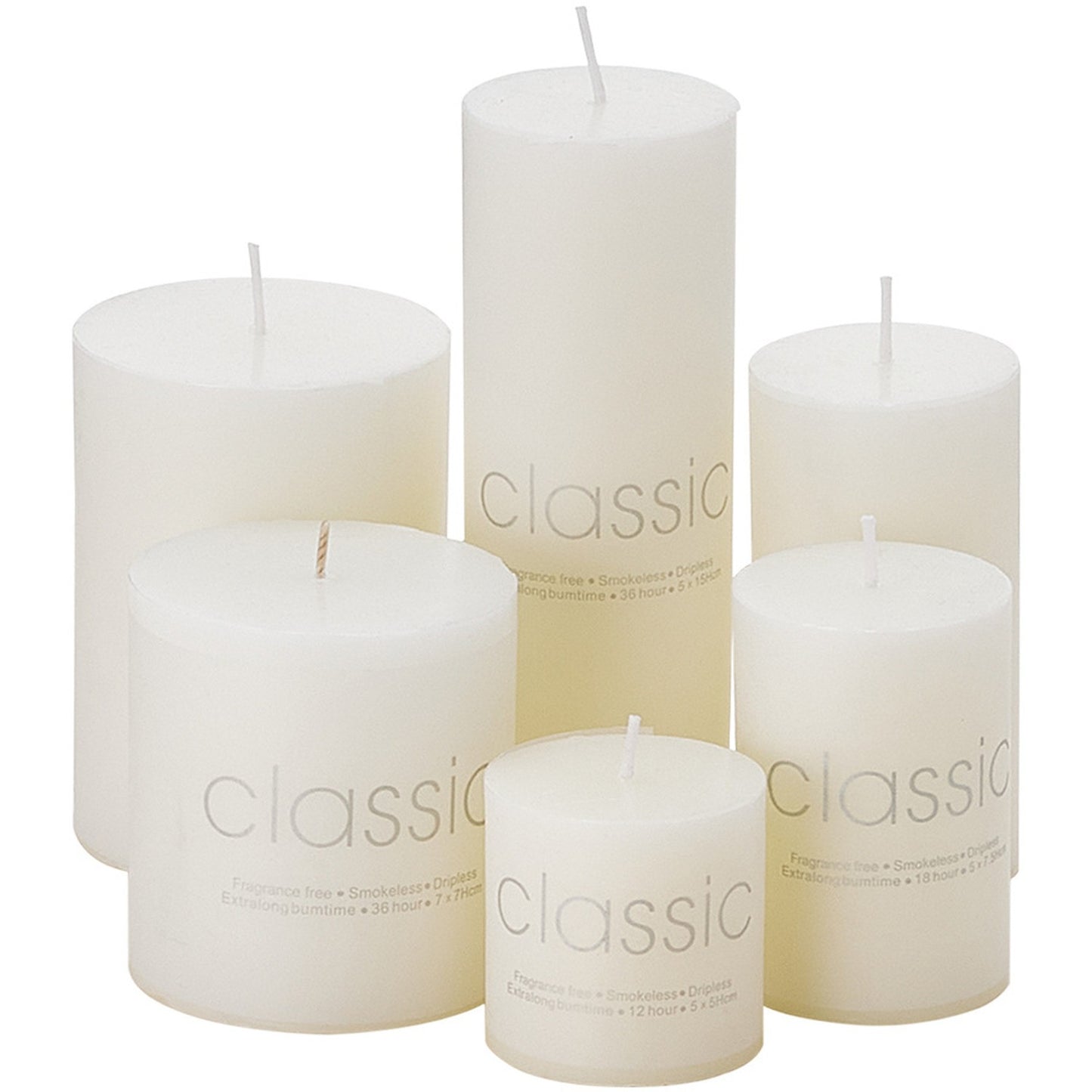 Lumanare Decorativa, din Parafina, Cilindrica, Fara Fum si Fara Parfum, 7 x 7 cm, 260 g, Ardere 36h, Ivory Alb