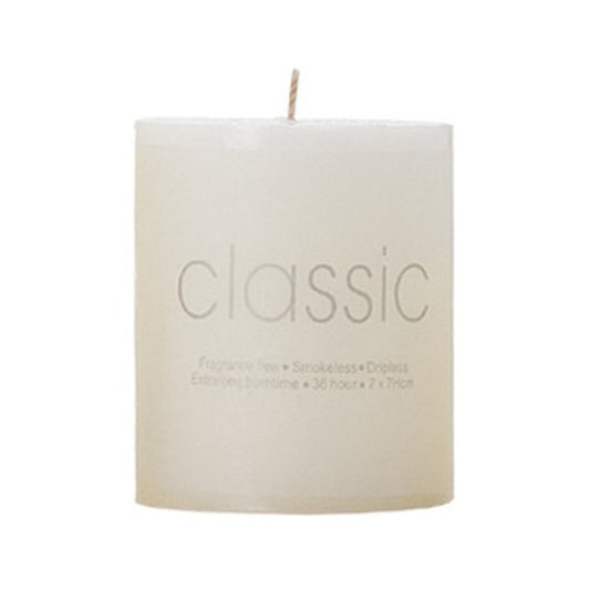 Lumanare Decorativa, din Parafina, Cilindrica, Fara Fum si Fara Parfum, 7 x 7 cm, 260 g, Ardere 36h, Ivory Alb