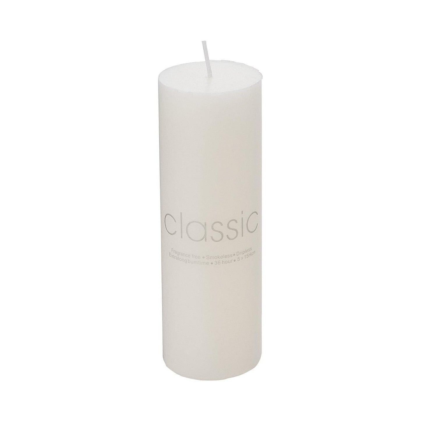 Lumanare Decorativa, din Parafina, Cilindrica, Fara Fum si Fara Parfum, 5 x 15 cm, 260 g, Ardere 36h, Ivory Alb