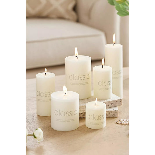 Lumanare Decorativa, din Parafina, Cilindrica, Fara Fum si Fara Parfum, 5 x 7.5 cm, 130 g, Ardere 36h, Ivory Alb