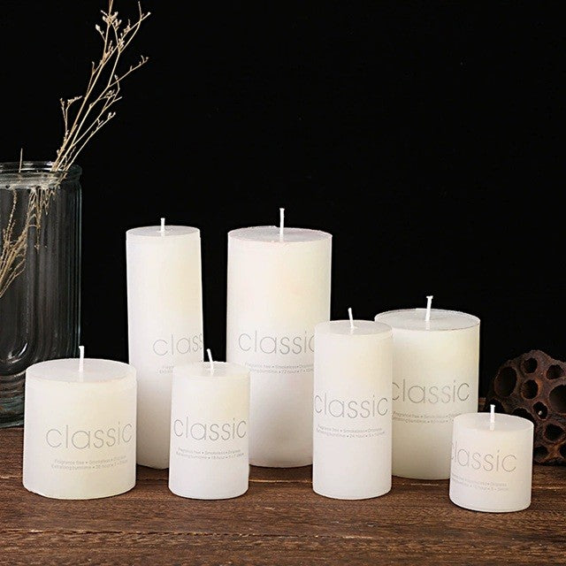 Lumanare Decorativa, din Parafina, Cilindrica, Fara Fum si Fara Parfum, 5 x 7.5 cm, 130 g, Ardere 36h, Ivory Alb