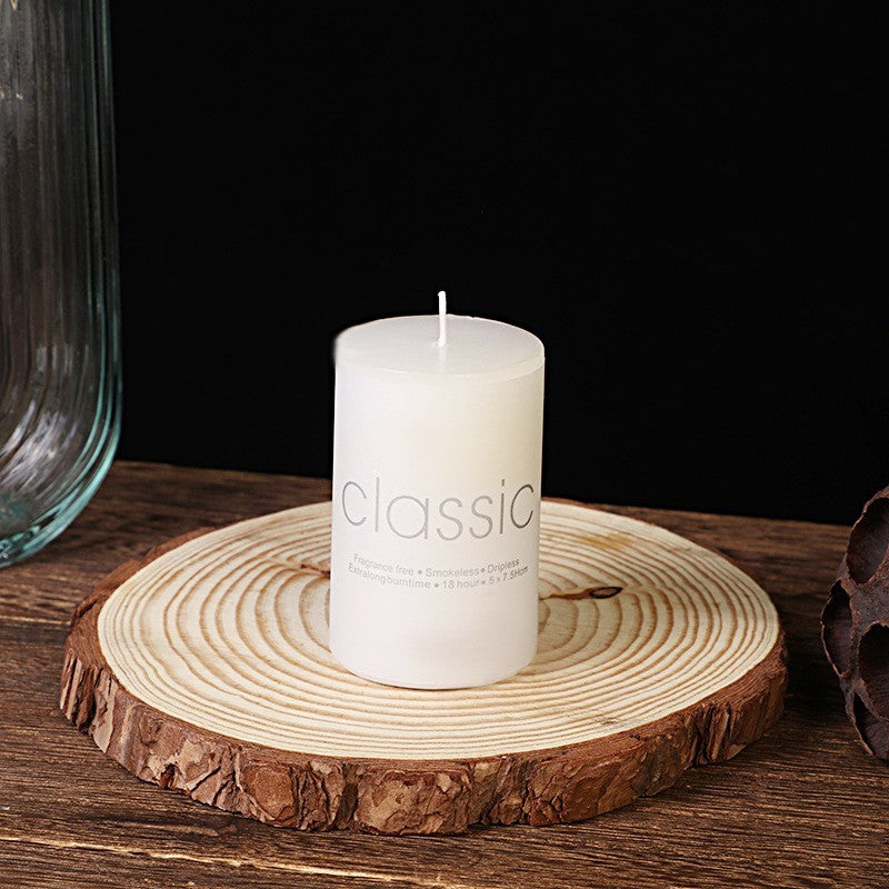 Lumanare Decorativa, din Parafina, Cilindrica, Fara Fum si Fara Parfum, 5 x 7.5 cm, 130 g, Ardere 36h, Ivory Alb