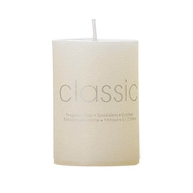 Lumanare Decorativa, din Parafina, Cilindrica, Fara Fum si Fara Parfum, 5 x 7.5 cm, 130 g, Ardere 36h, Ivory Alb