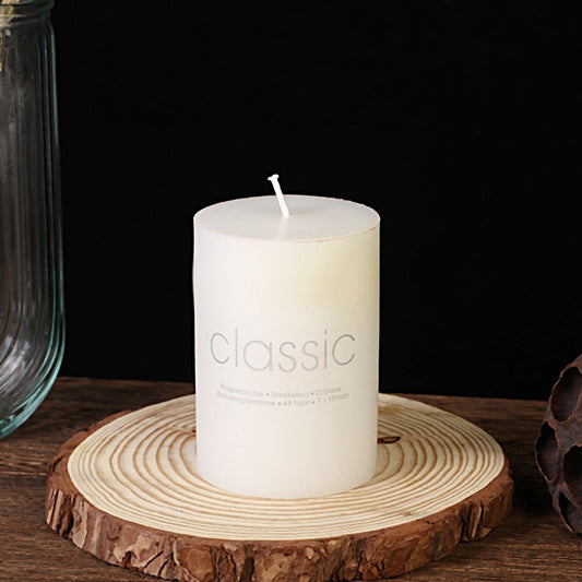 Lumanare Decorativa, din Parafina, Cilindrica, Fara Fum si Fara Parfum, 7 x 10 cm, 300 g, Ardere 48h, Ivory Alb